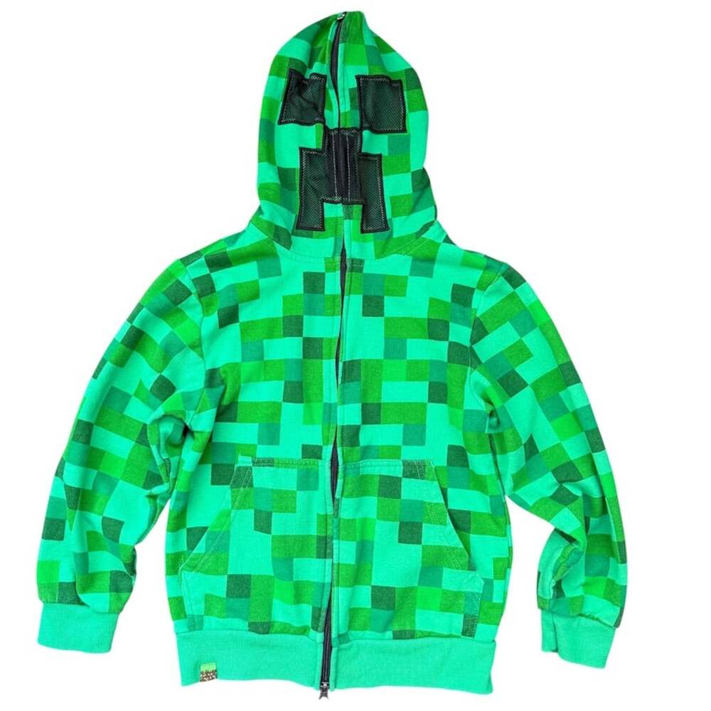 Minecraft Creeper Full Zip Mask Hoodie Boys Youth Small 7/8 Mad Engine Cosplay